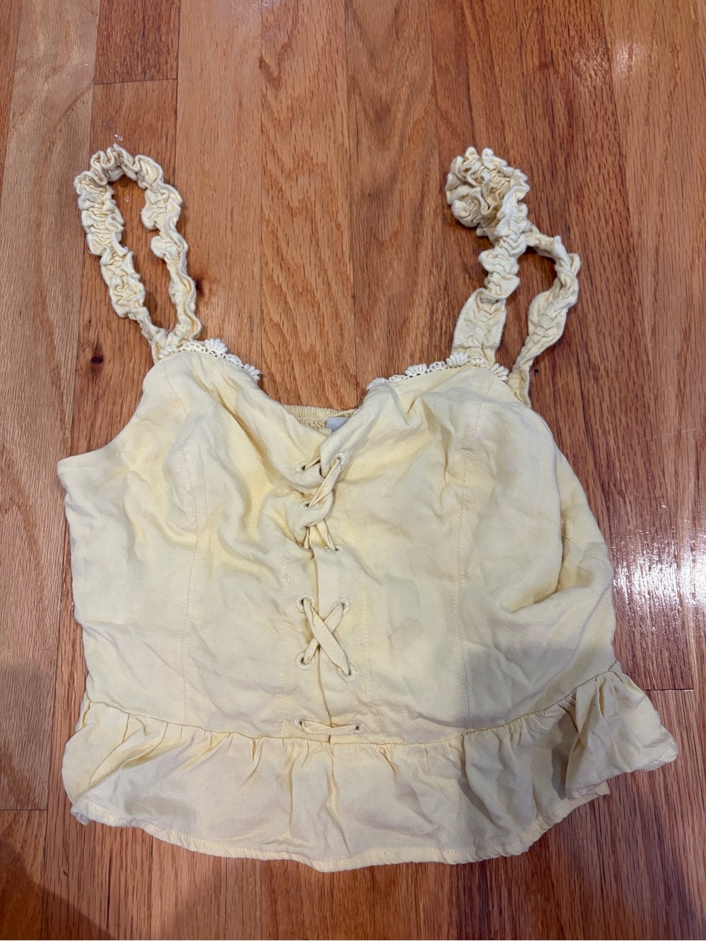 Women’s Light Yellow Ruffled Strap Crop Top